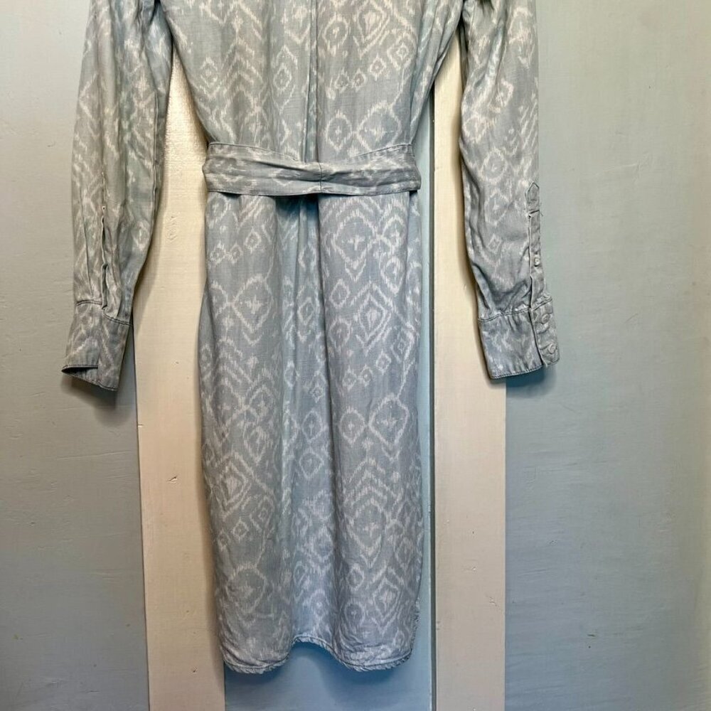 Anthropologie Cloth & Stone Blue & White Ikat Chambray Collared Button Front Dre - Picture 10 of 12